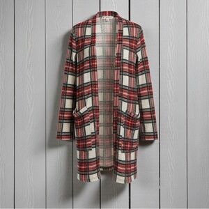 Blakely Red & Black Checkered Open Front Cardigan – Cozy Soft Knit